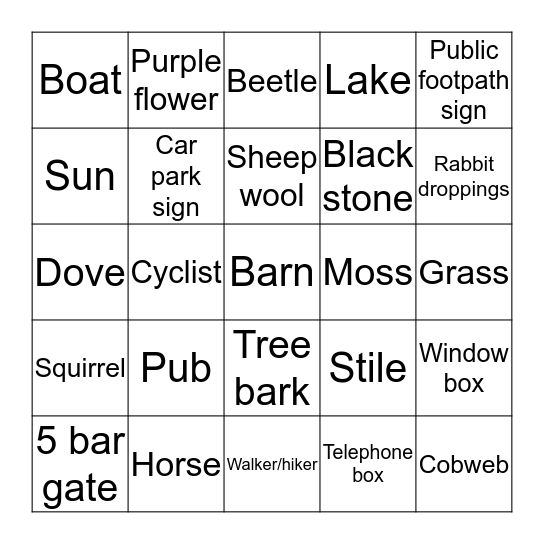 NATURE BINGO Card