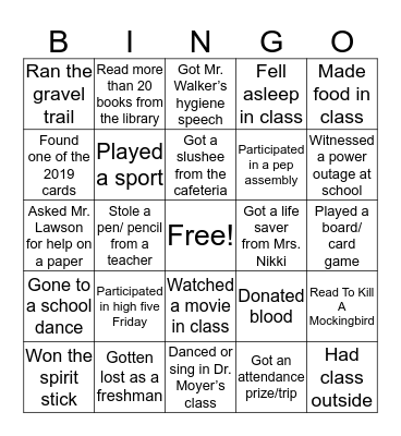 CHS BINGO!!! Bingo Card