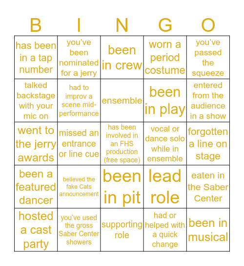 FHS THEATRE Bingo Card