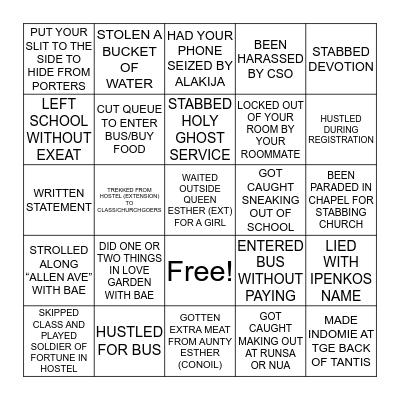 REDEEMERS UNIVERSITY Bingo Card