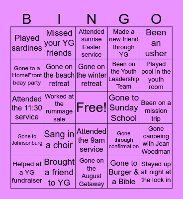 FPCHS Youth Bingo Card