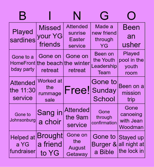 FPCHS Youth Bingo Card