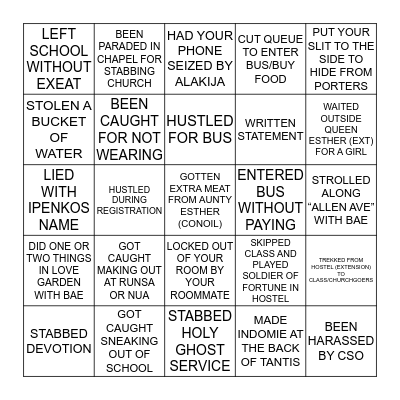 REDEEMERS UNIVERSITY (REDEMPTION CAMP EDITION) Bingo Card