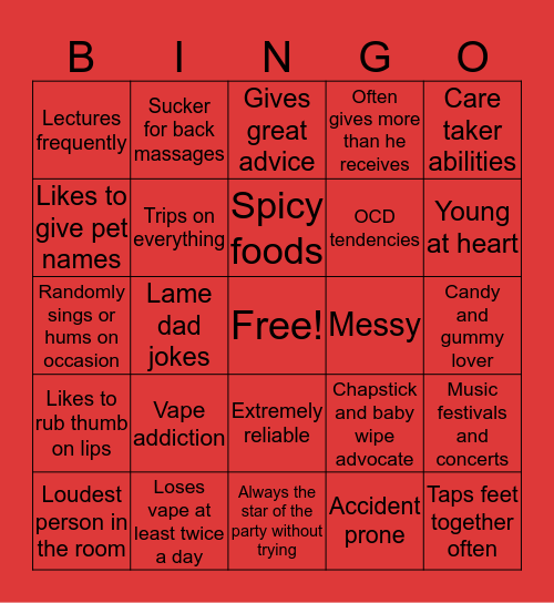 Chris Jarnagan Bingo Card