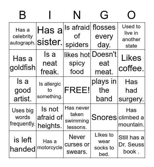 Untitled Bingo Card