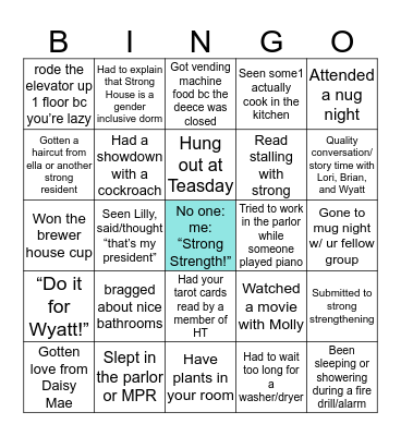 Strong House Bingo Card