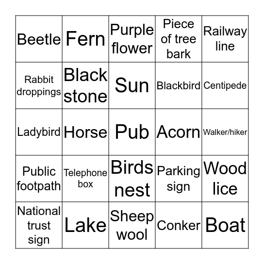 NATURE BINGO Card