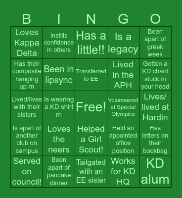 Kappa Delta EE Bingo Card