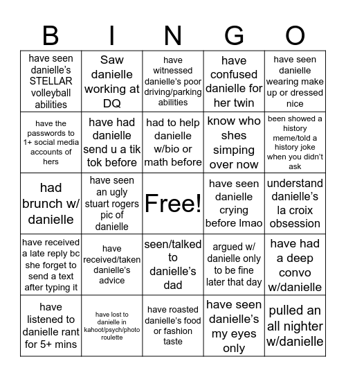 DANIELLE’S Bingo Card