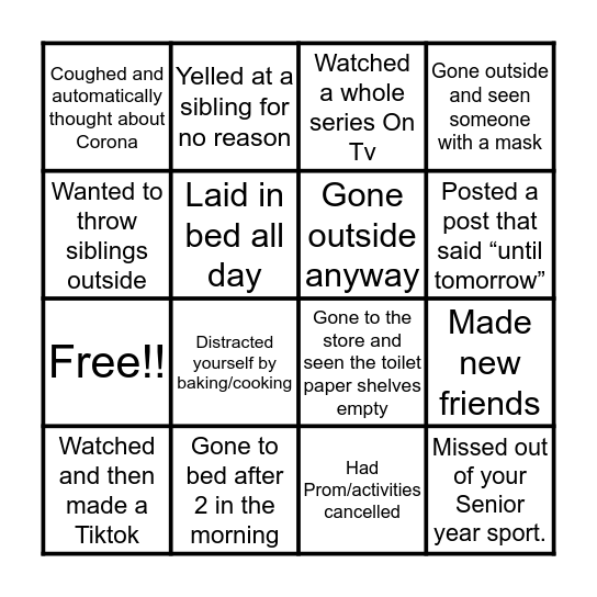 Corona Bingo Card