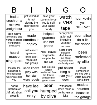 O'Brien family bingo Card