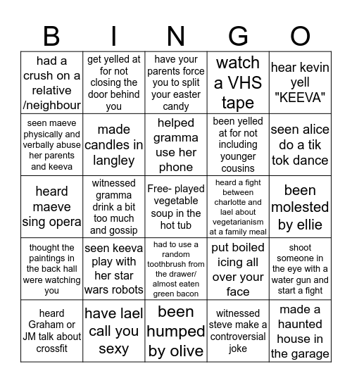 O'Brien family bingo Card