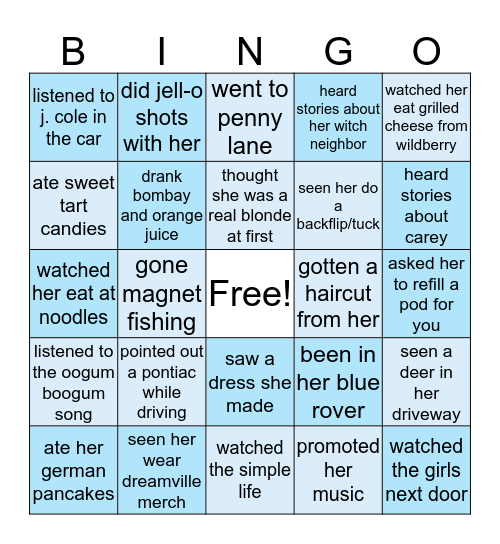 Madi Bingo Card