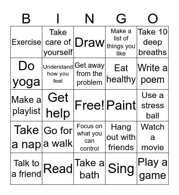 Coping Mechanisms Bingo Card