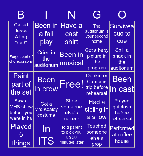 MHS Performing Arts Bingo Card