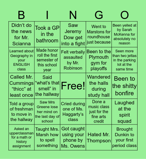 Woodsville Bingo Card