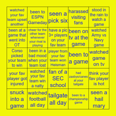 College Football Bingo Card