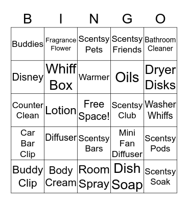 Scentsy Bingo Card