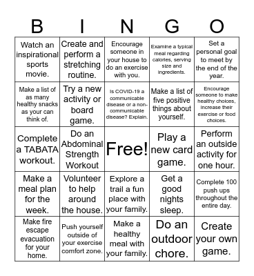 Melanie's COVID PE FUN Bingo Card