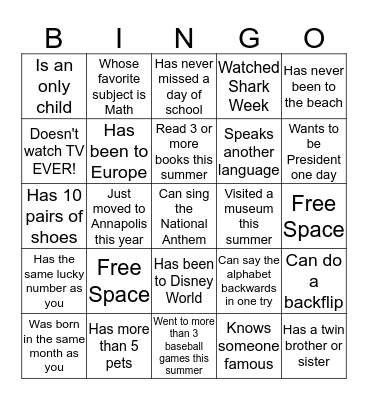 Find Someone Who Bingo Card