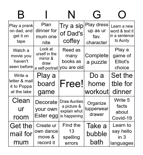 CHASÉ'S QUARANTINE Bingo Card