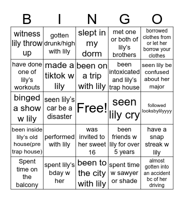 Lily Bingo Card