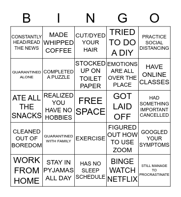 Quarantine Edition Bingo Card