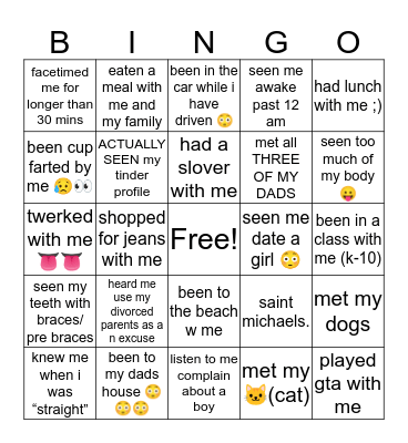 being friends with fisher Bingo Card