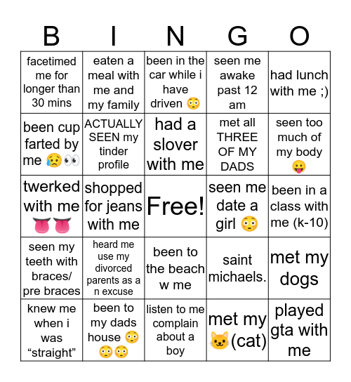 being friends with fisher Bingo Card
