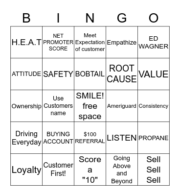 Customer Service and Sales Bingo Card