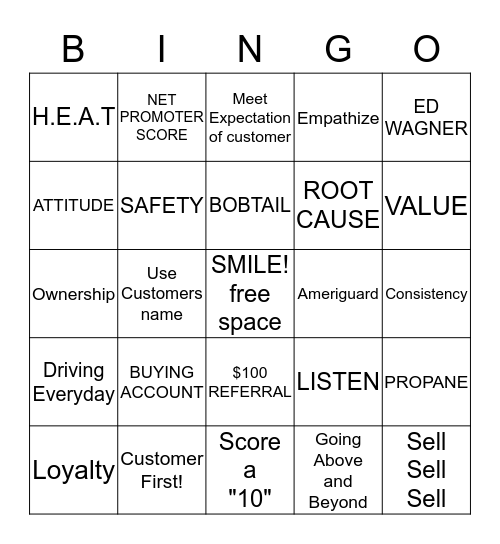 Customer Service and Sales Bingo Card