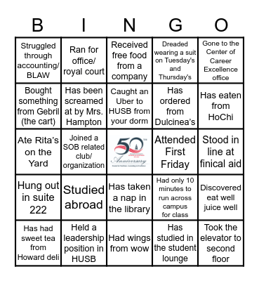 HU School of Business Bingo Card