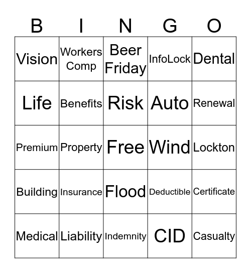 Insurance Bingo Card