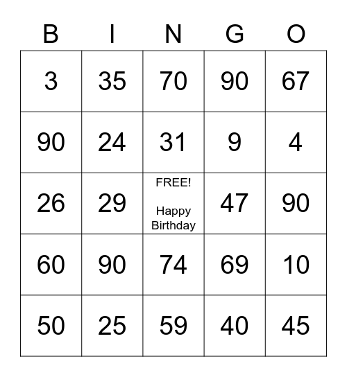Winnie's Birthday Bingo Card