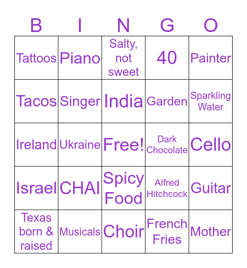 How Similar Are You to Dana? Bingo Card