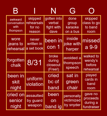 Lassiter Marching Bingo Card