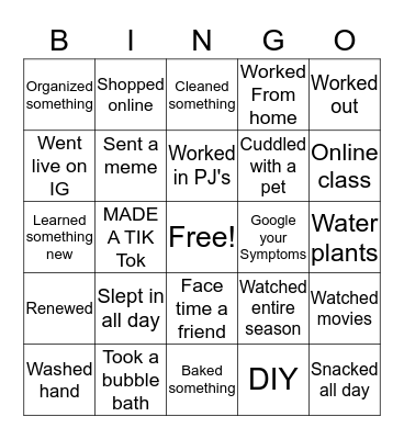 Social distancing Bingo Card