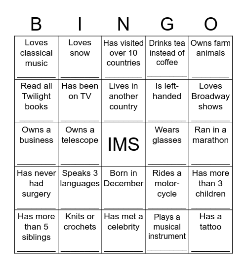 Who Are You? Bingo Card