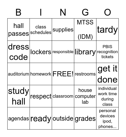 Expectations - the great ones! Bingo Card