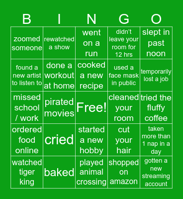 Quarantine Bingo Card