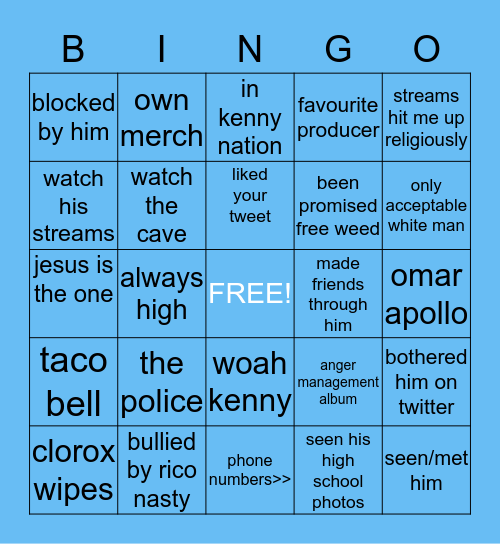 Kenny Beats Bingo Card