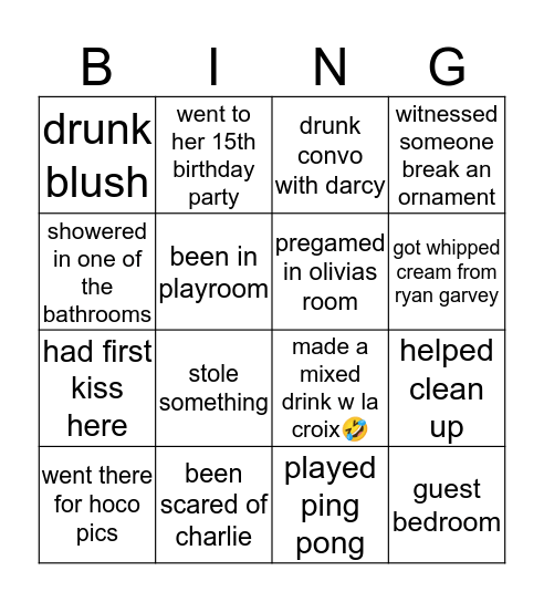 Olivia’s house Bingo Card