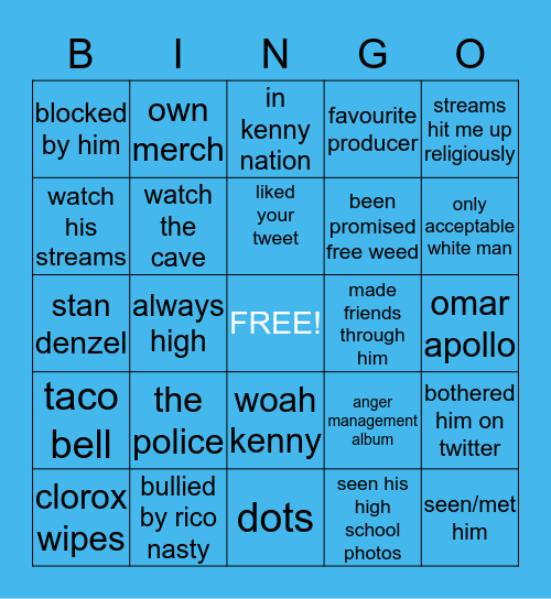 Kenny Beats Bingo Card