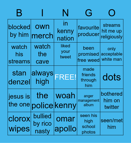 Kenny Beats Bingo Card