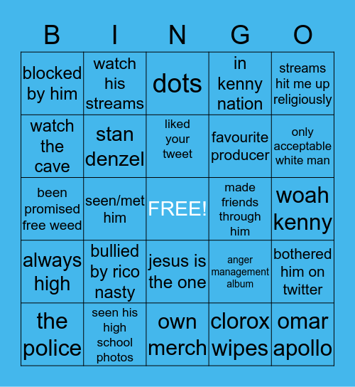 Kenny Beats Bingo Card