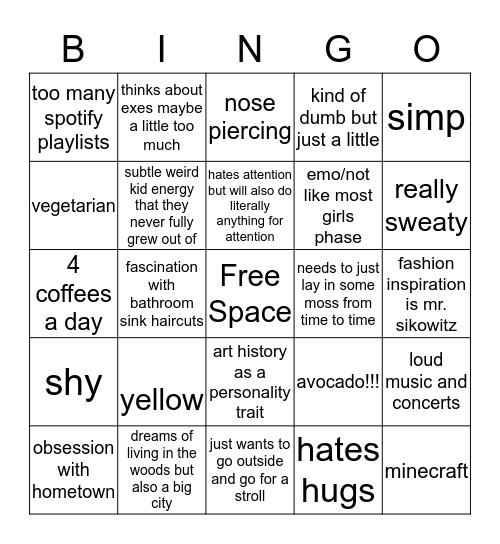 nicole bingo <3 Bingo Card