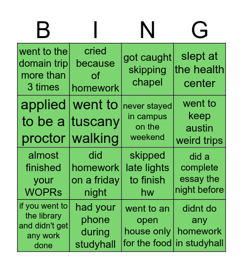 SSTX BOARDING LIFE Bingo Card