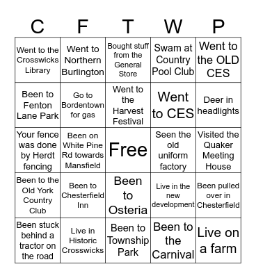 Chesterfield Twp Bingo Card