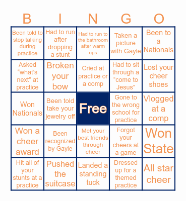 GRAY CHEERLEADING Bingo Card
