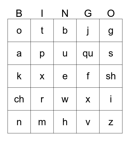 Letter Sounds Bingo Card